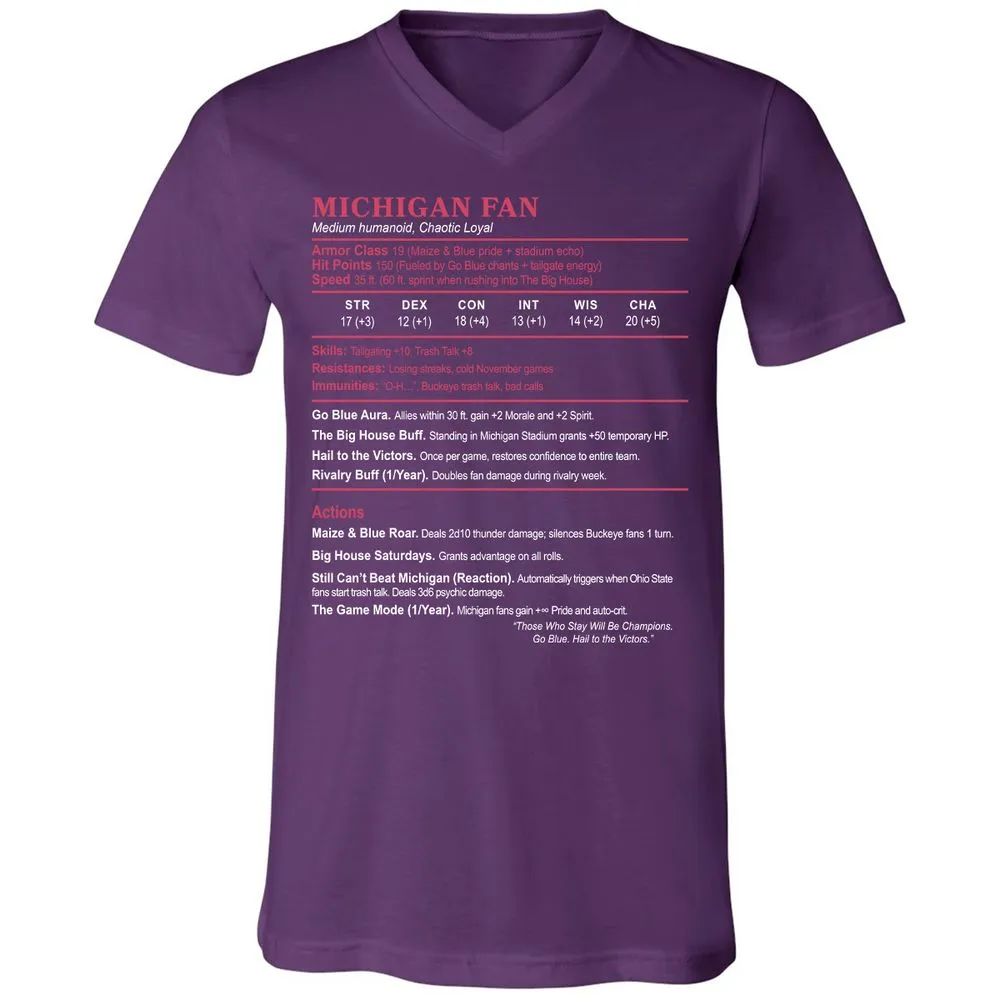 MICHIGAN FAN Unisex V-Neck T-Shirt - Team Purple - 9