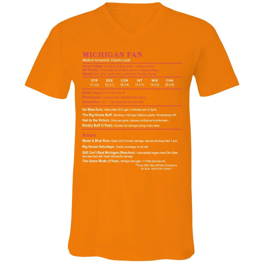 MICHIGAN FAN Unisex V-Neck T-Shirt - Orange - 11