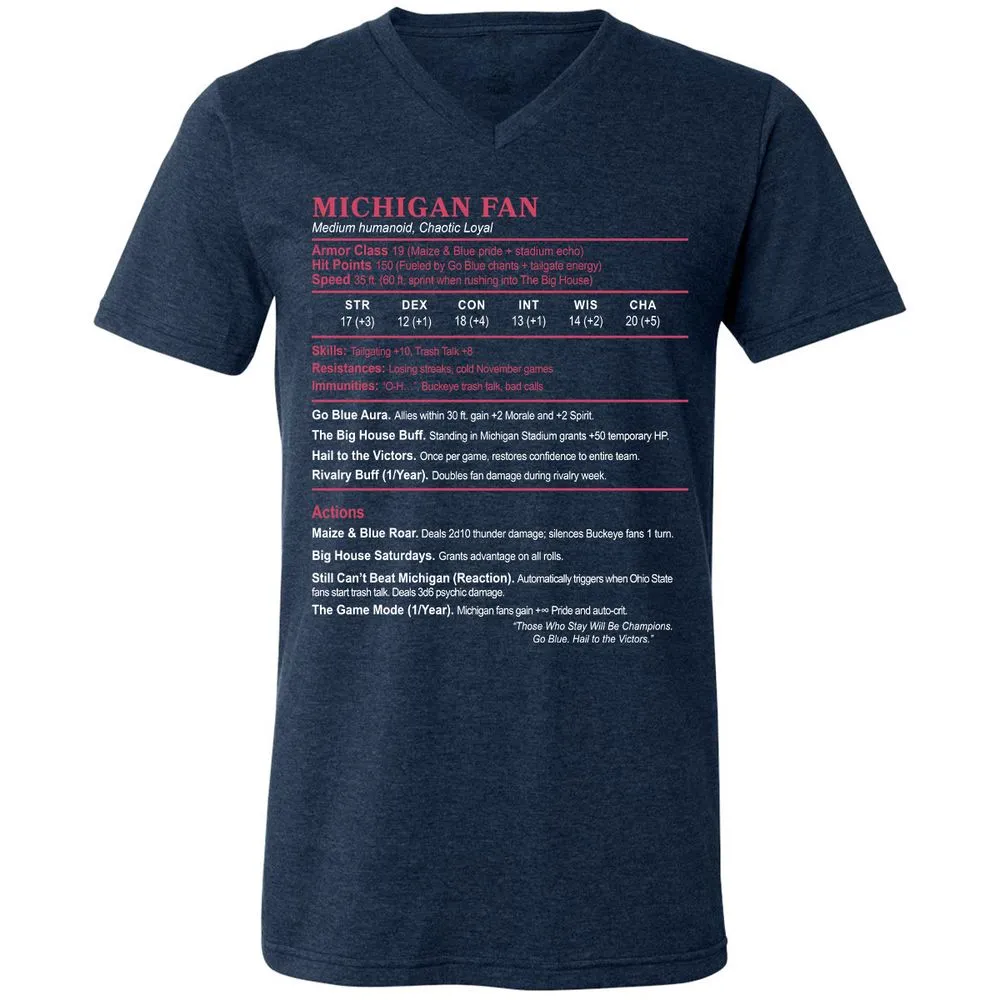 MICHIGAN FAN Unisex V-Neck T-Shirt - Heather Navy - 15
