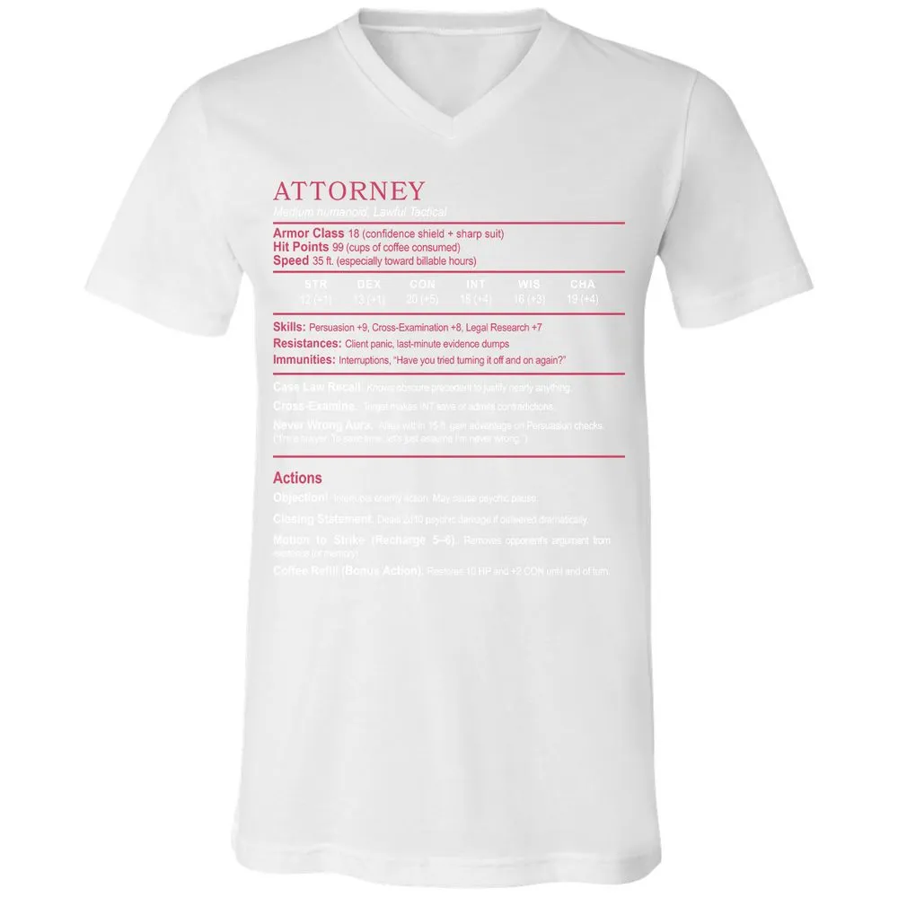Attorney Unisex V-Neck T-Shirt - White - 5