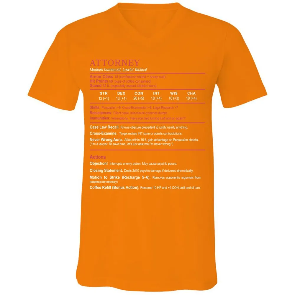Attorney Unisex V-Neck T-Shirt - Orange - 11