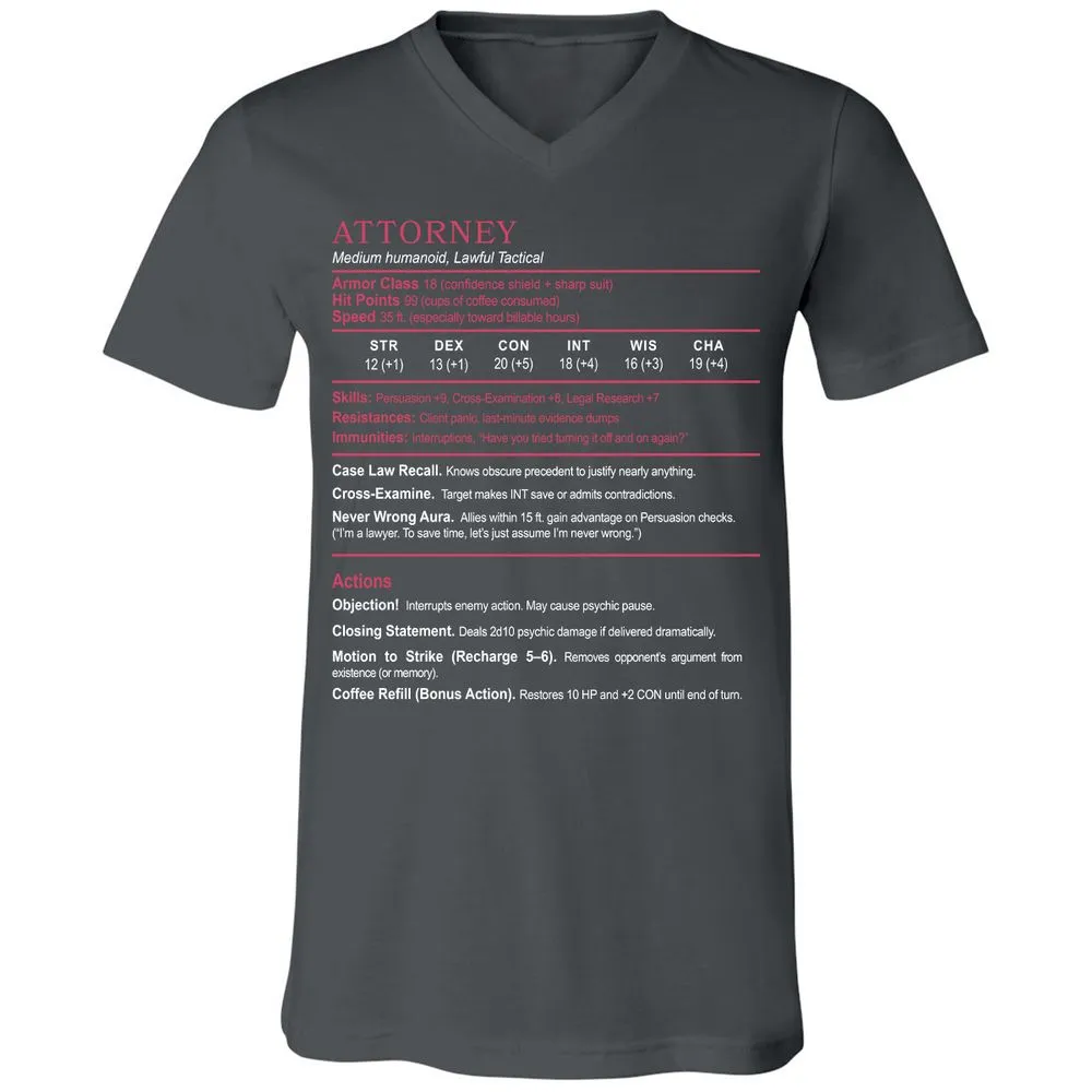 Attorney Unisex V-Neck T-Shirt - Asphalt - 12