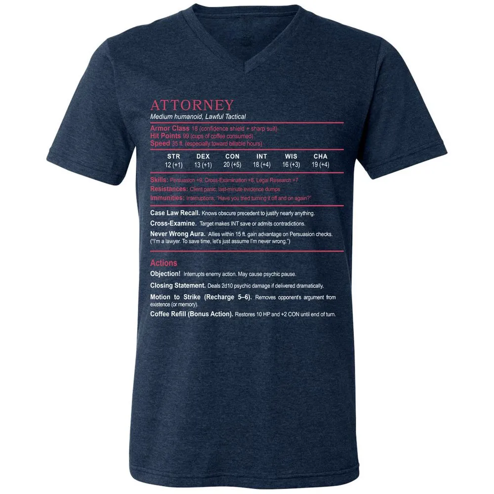 Attorney Unisex V-Neck T-Shirt - Heather Navy - 15