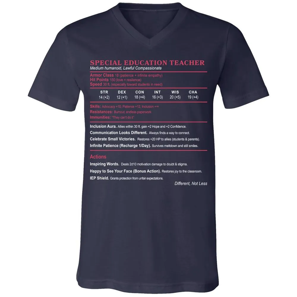 Special Education Teacher Unisex V-Neck T-Shirt - Navy - 2