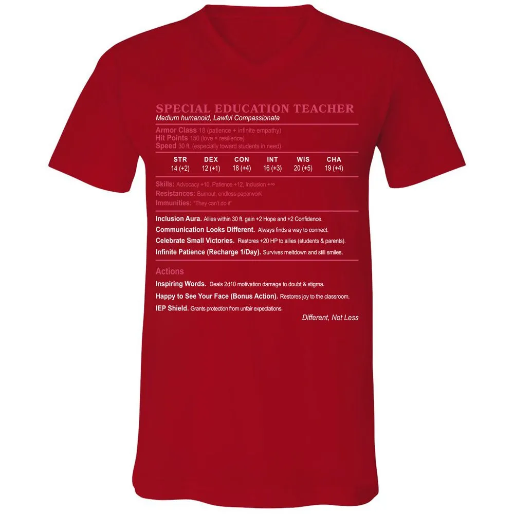 Special Education Teacher Unisex V-Neck T-Shirt - Red - 3