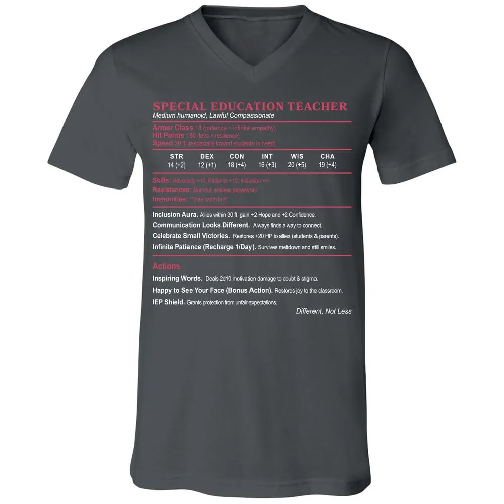 Special Education Teacher Unisex V-Neck T-Shirt - Asphalt - 12