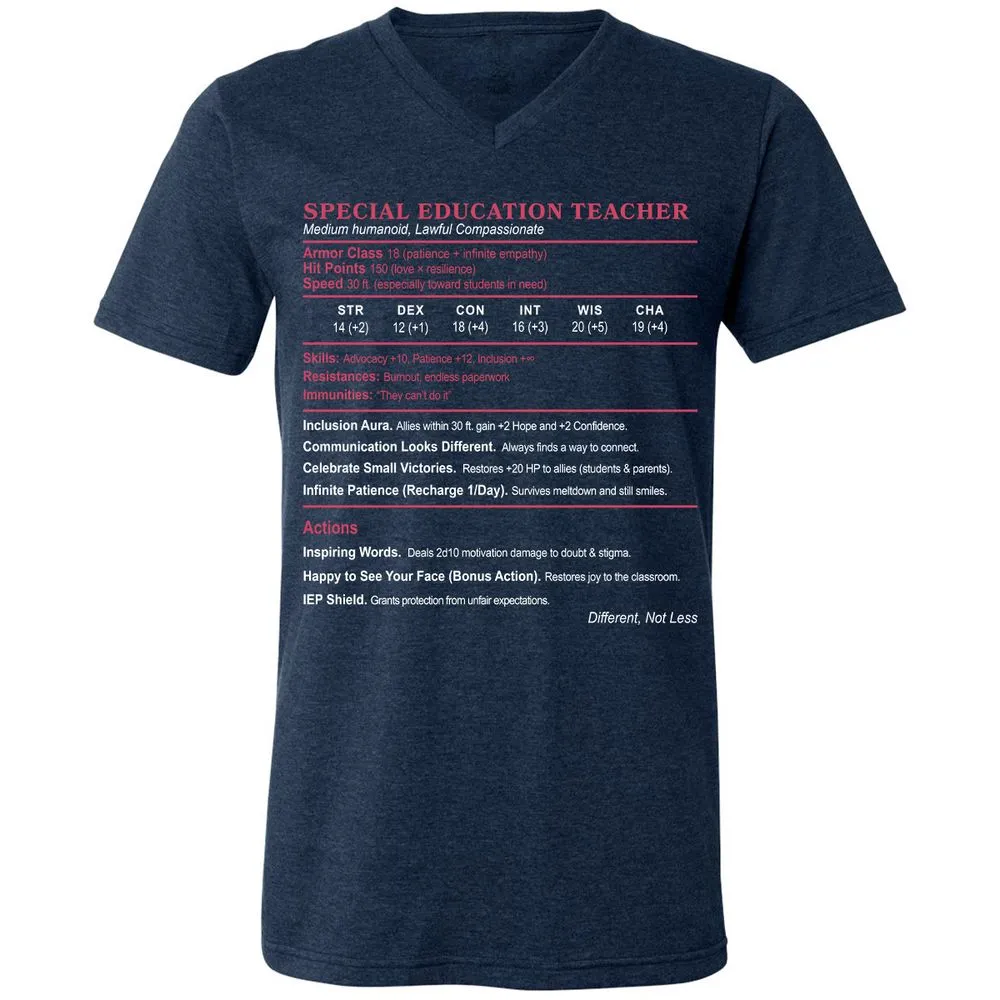 Special Education Teacher Unisex V-Neck T-Shirt - Heather Navy - 15