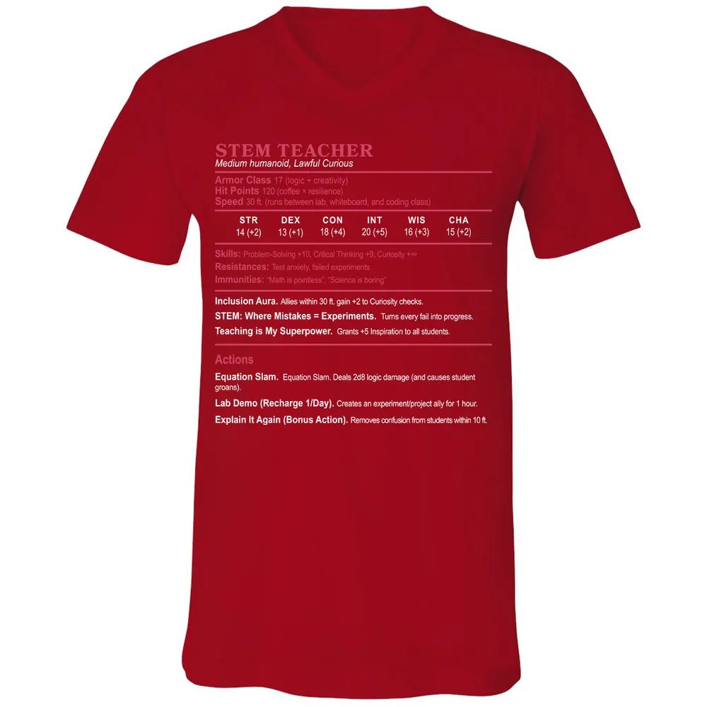 STEM TEACHER Unisex V-Neck T-Shirt - Red - 3