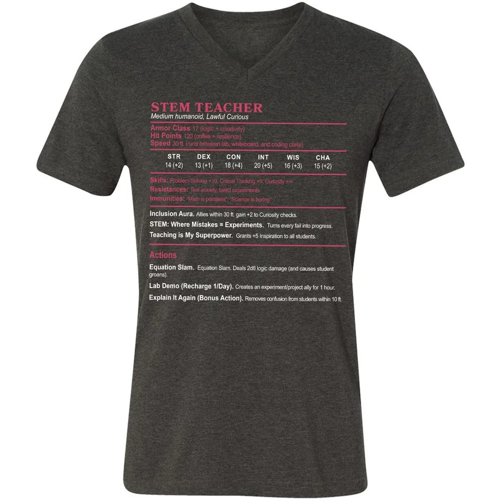 STEM TEACHER Unisex V-Neck T-Shirt - Dark Grey Heather - 8