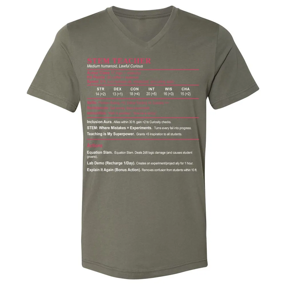 STEM TEACHER Unisex V-Neck T-Shirt - Military Green - 10
