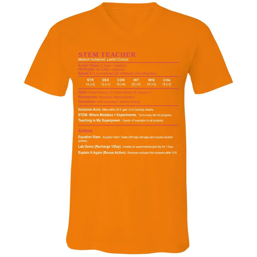 STEM TEACHER Unisex V-Neck T-Shirt - Orange - 11