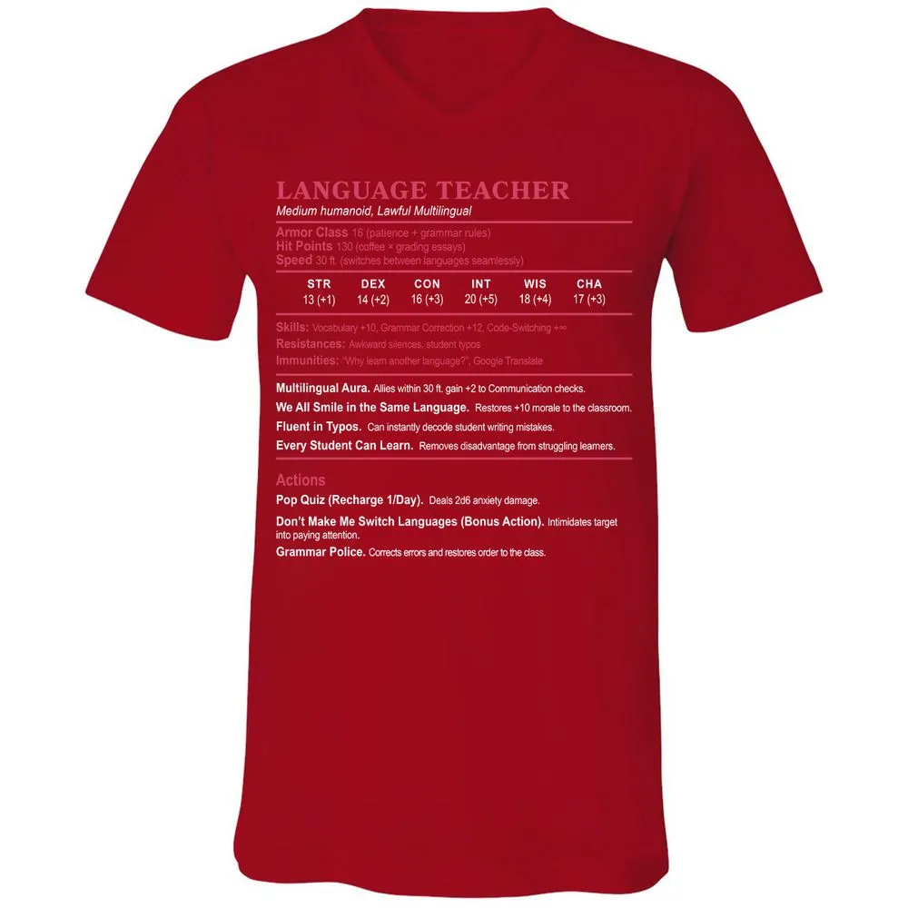 Language Teacher Unisex V-Neck T-Shirt - Red - 3