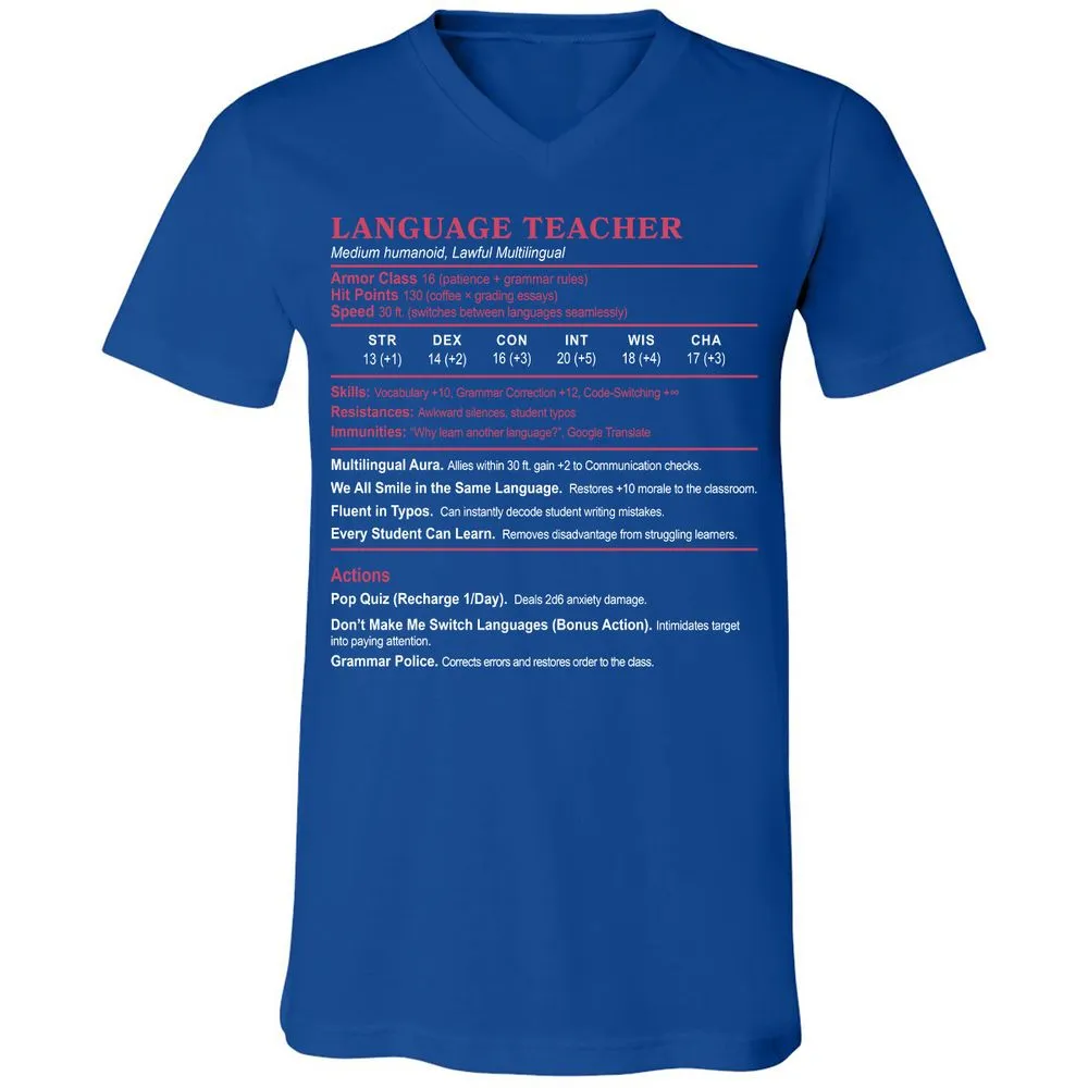 Language Teacher Unisex V-Neck T-Shirt - True Royal - 4