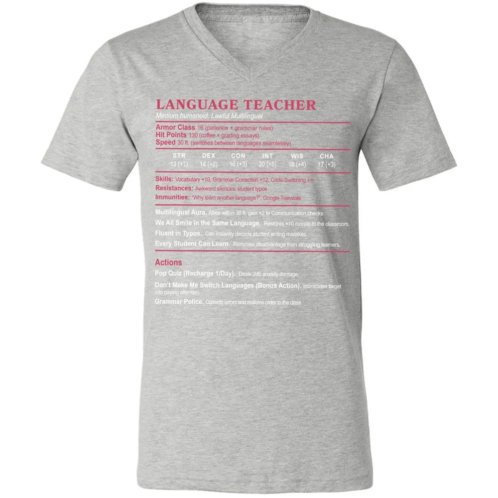 Language Teacher Unisex V-Neck T-Shirt - Athletic Heather - 7