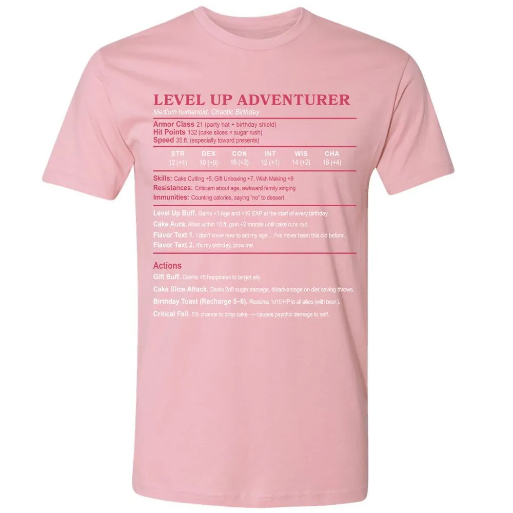 Level Up Adventurer Premium Unisex T-Shirt - Light Pink - 3