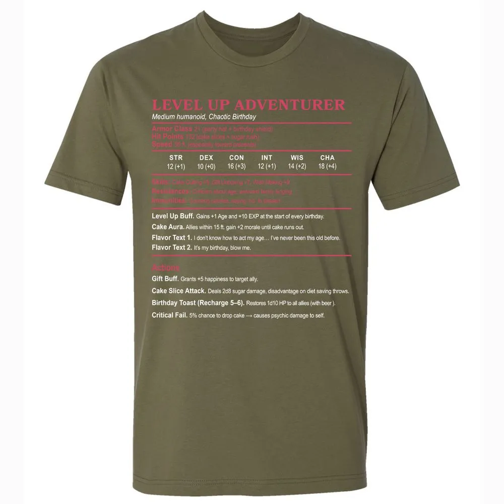 Level Up Adventurer Premium Unisex T-Shirt - Military Green - 5