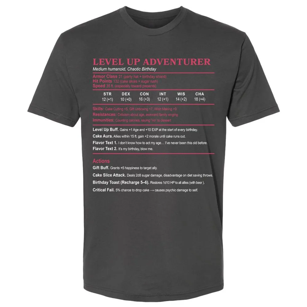 Level Up Adventurer Premium Unisex T-Shirt - Heavy Metal - 8