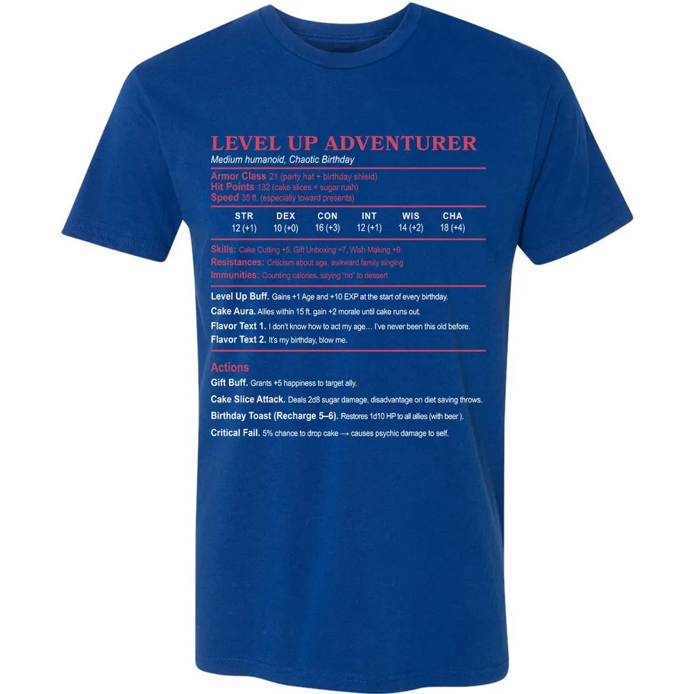 Level Up Adventurer Premium Unisex T-Shirt - Royal - 10