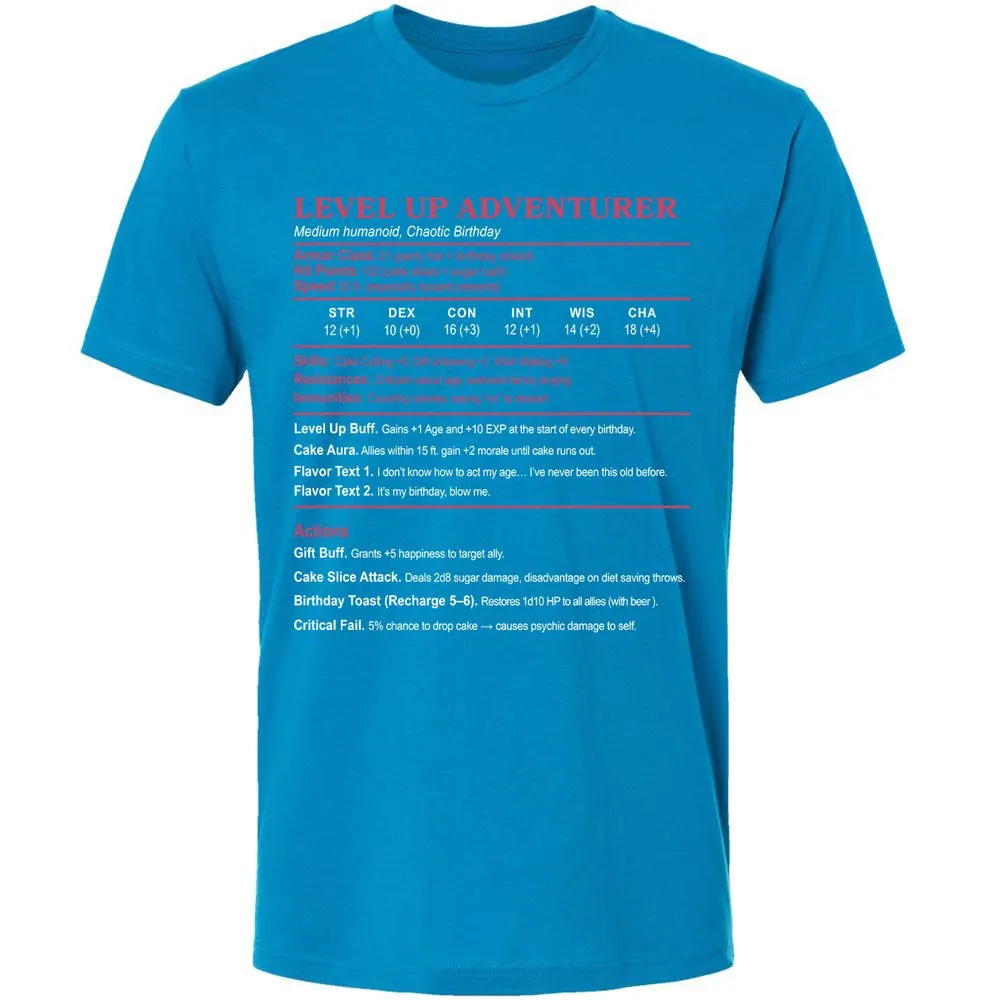 Level Up Adventurer Premium Unisex T-Shirt - Turquoise - 16