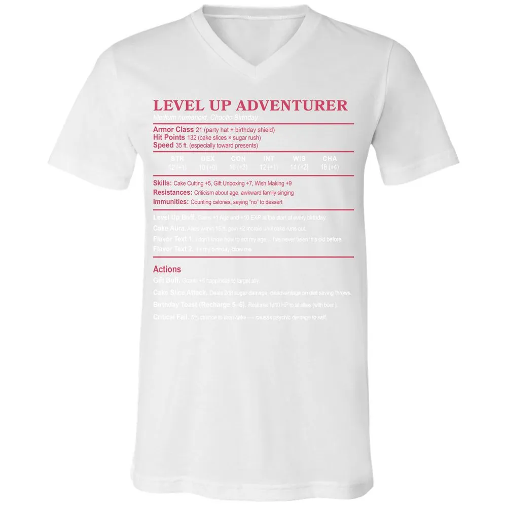 Level Up Adventurer Unisex V-Neck T-Shirt - White - 5