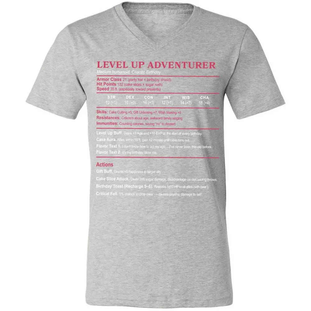 Level Up Adventurer Unisex V-Neck T-Shirt - Athletic Heather - 7
