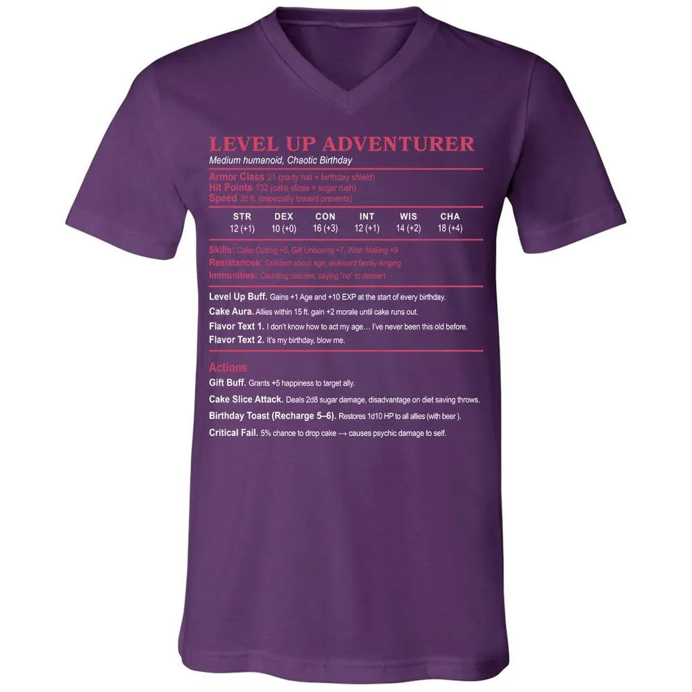 Level Up Adventurer Unisex V-Neck T-Shirt - Team Purple - 9