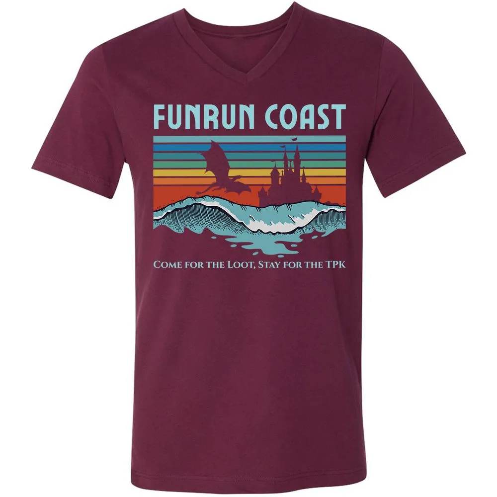 FUNRUN COAST Unisex V-Neck T-Shirt - Maroon - 6