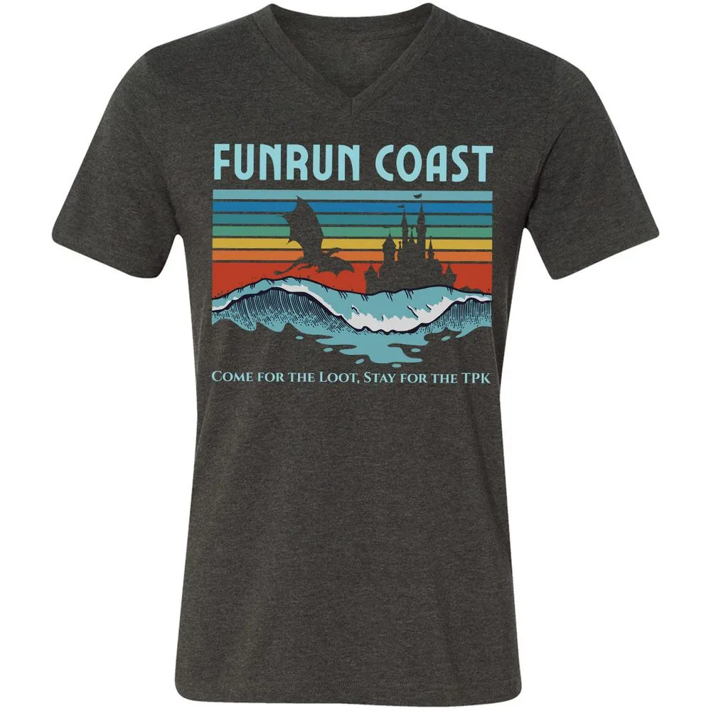 FUNRUN COAST Unisex V-Neck T-Shirt - Dark Grey Heather - 8