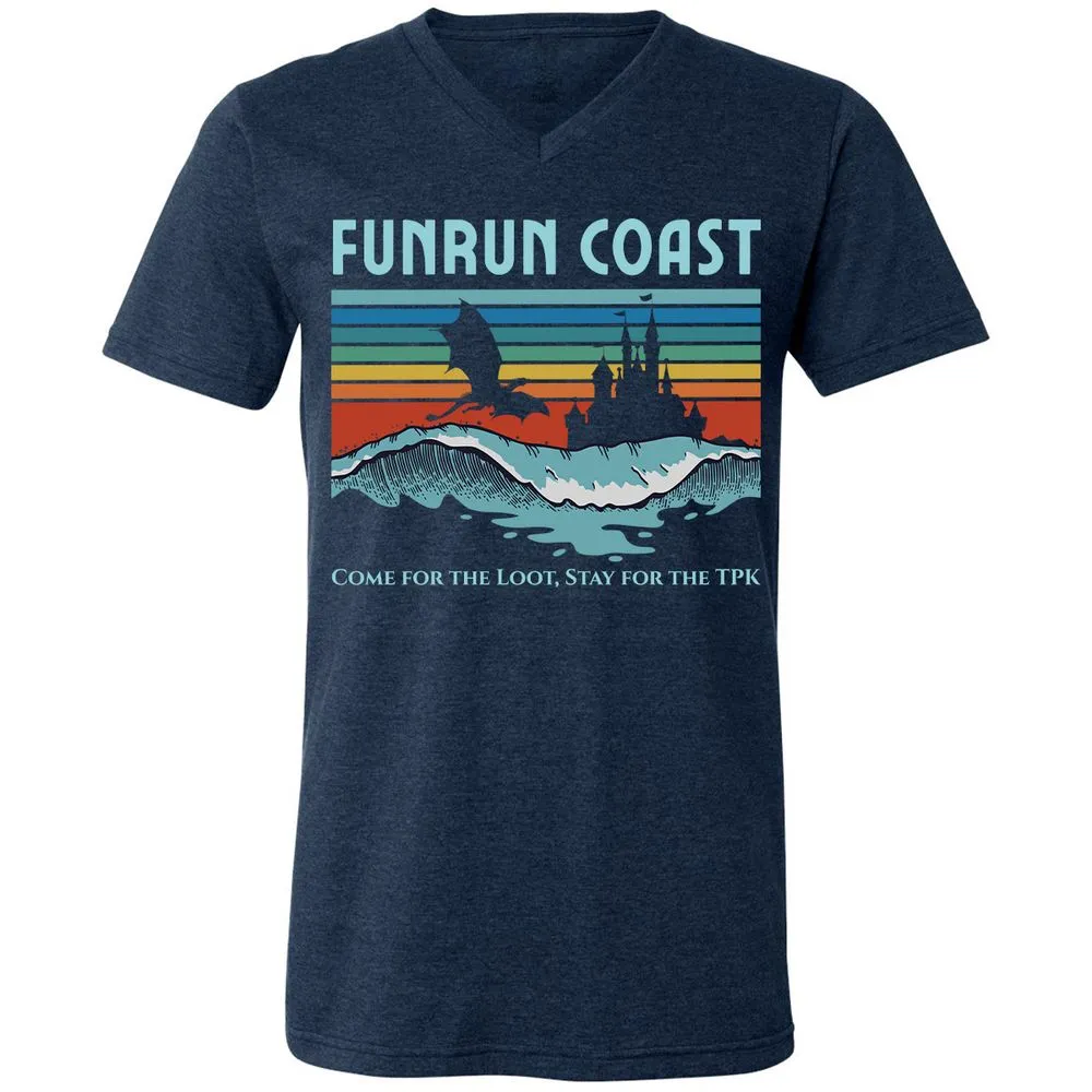 FUNRUN COAST Unisex V-Neck T-Shirt - Heather Navy - 15