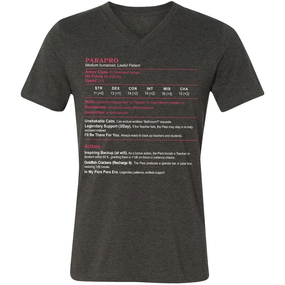 para Unisex V-Neck T-Shirt - Dark Grey Heather - 8