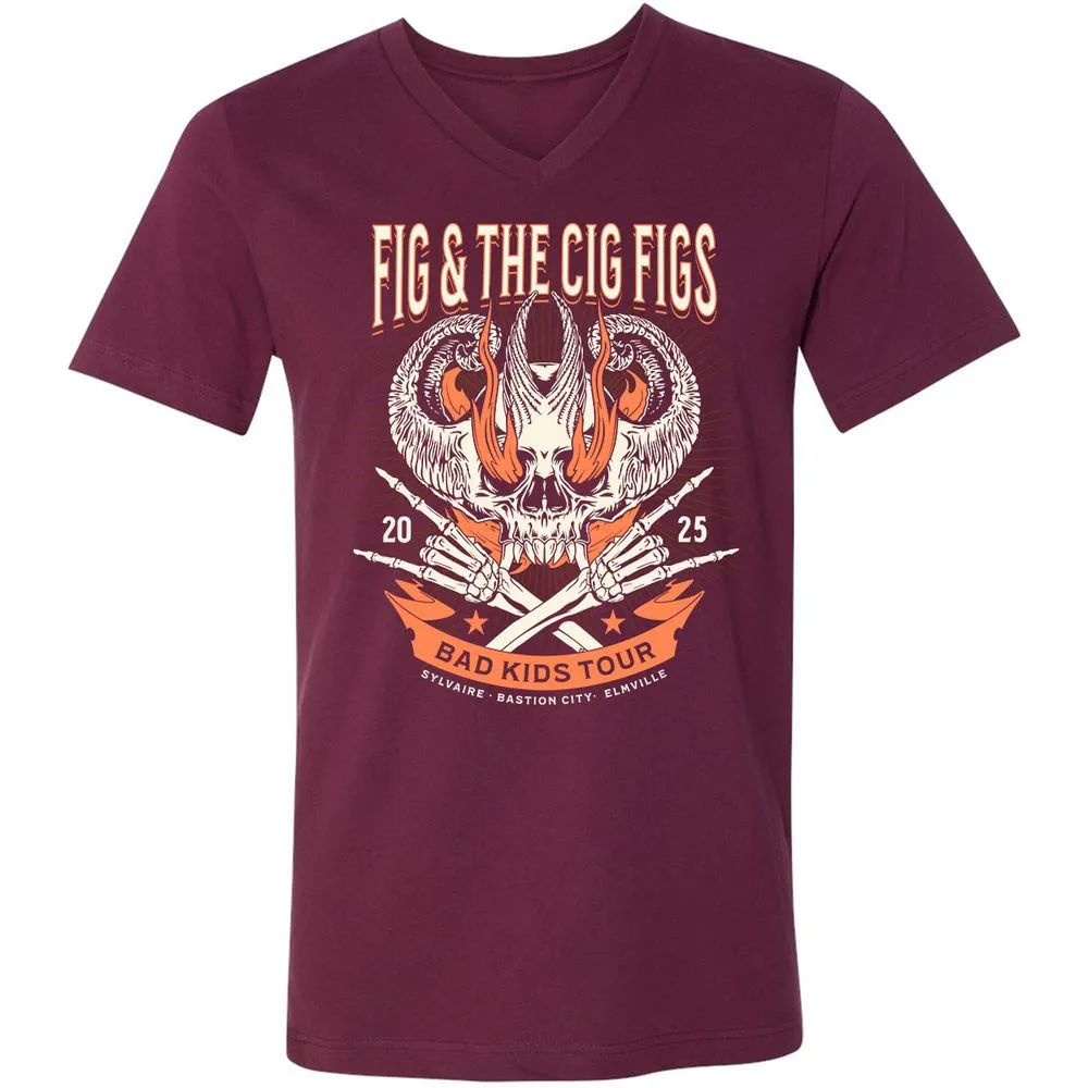 Fig and the Cig Figs, Dimension 20 Unisex V-Neck T-Shirt - Maroon - 6
