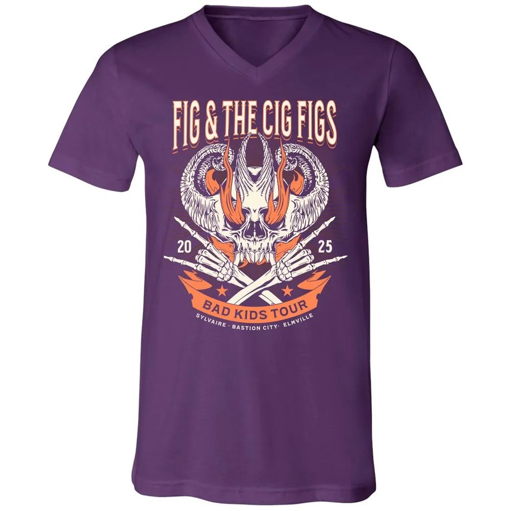 Fig and the Cig Figs, Dimension 20 Unisex V-Neck T-Shirt - Team Purple - 9