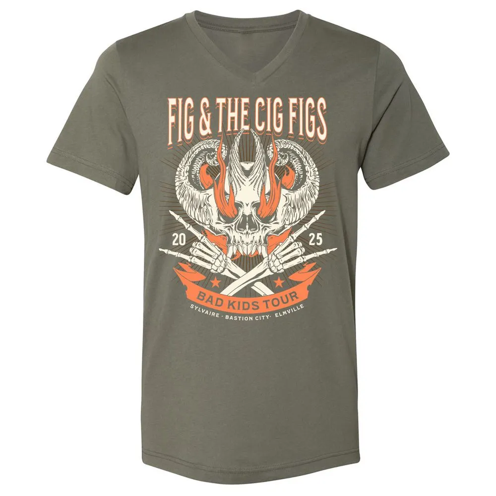 Fig and the Cig Figs, Dimension 20 Unisex V-Neck T-Shirt - Military Green - 10