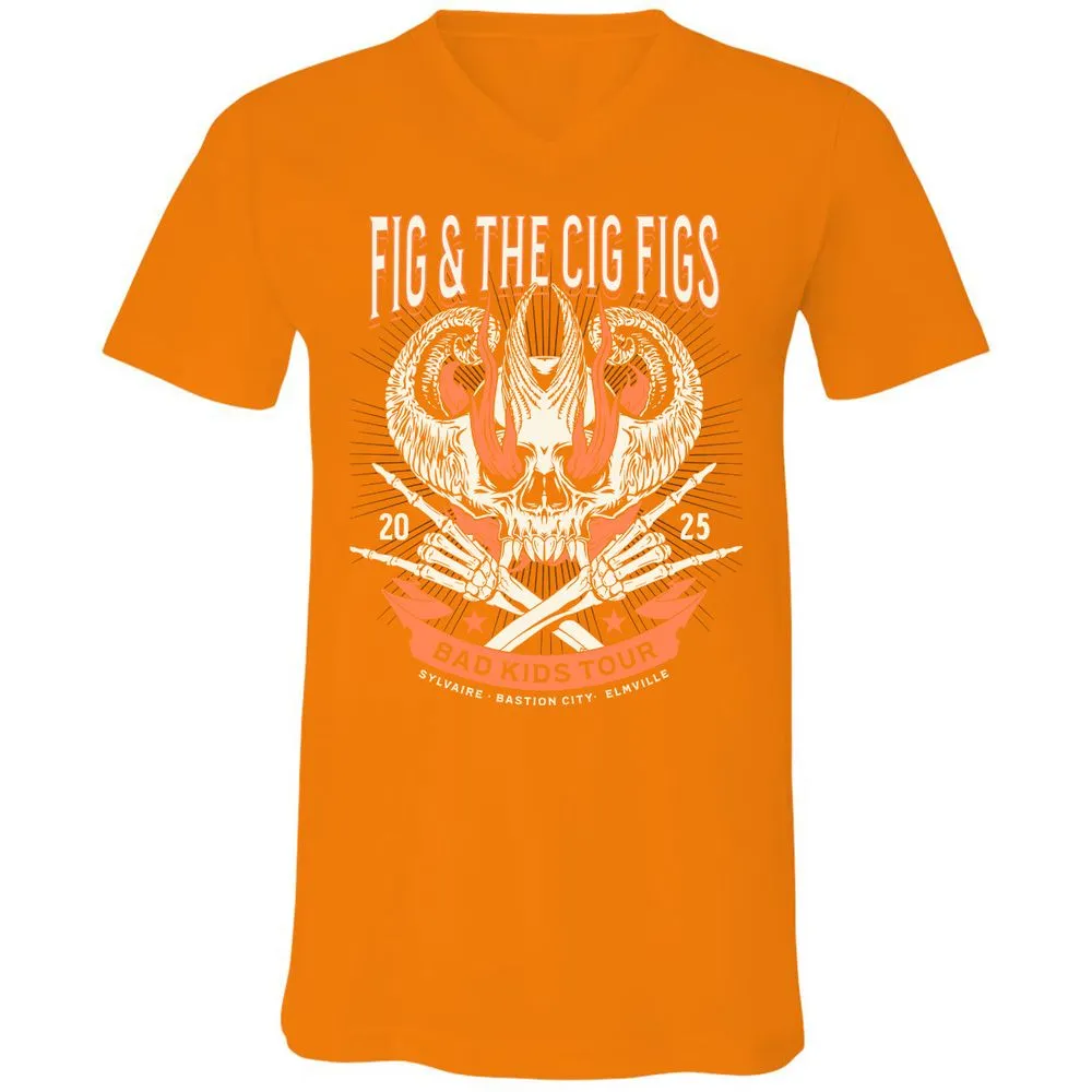 Fig and the Cig Figs, Dimension 20 Unisex V-Neck T-Shirt - Orange - 11