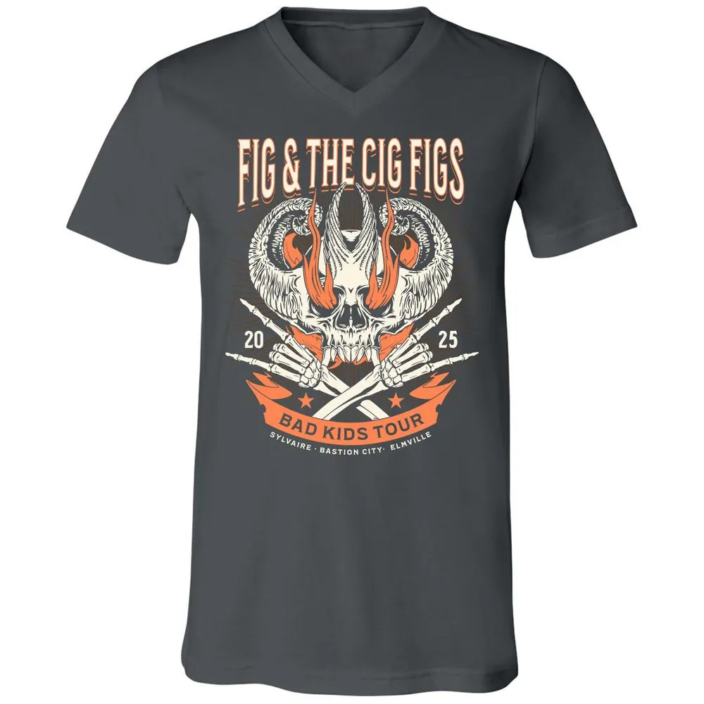 Fig and the Cig Figs, Dimension 20 Unisex V-Neck T-Shirt - Asphalt - 12