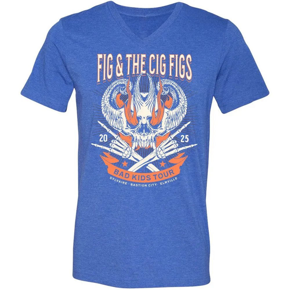 Fig and the Cig Figs, Dimension 20 Unisex V-Neck T-Shirt - Heather True Royal - 14
