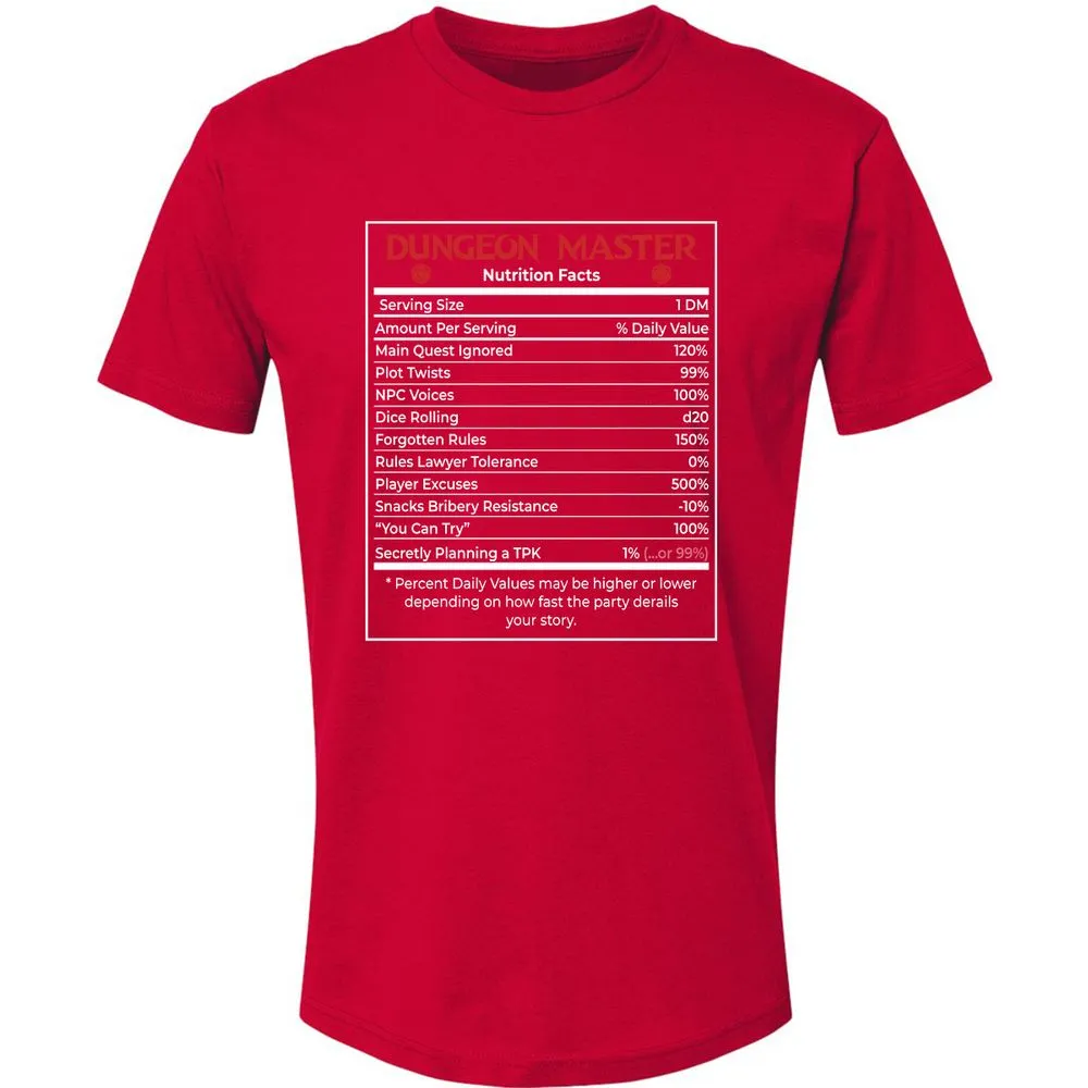 Dungeon Master Nutrition Facts Premium Unisex T-Shirt - Red - 6