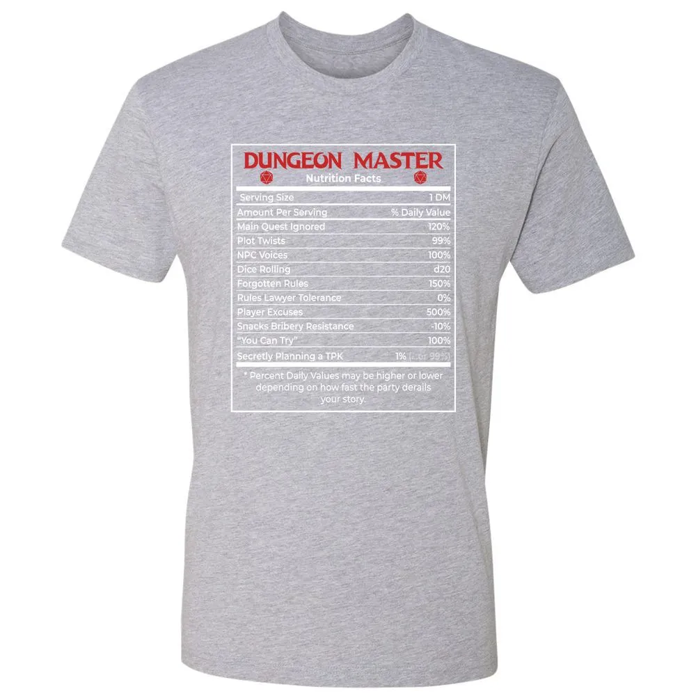 Dungeon Master Nutrition Facts Premium Unisex T-Shirt - Heather Grey - 9