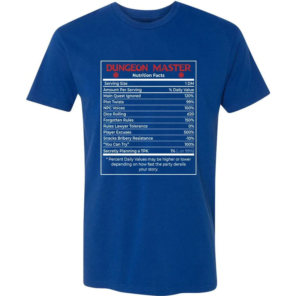 Dungeon Master Nutrition Facts Premium Unisex T-Shirt - Royal - 10