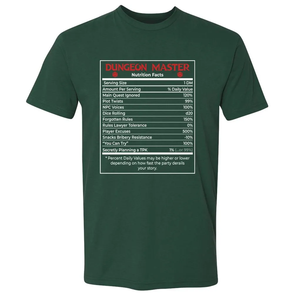 Dungeon Master Nutrition Facts Premium Unisex T-Shirt - Forest Green - 13