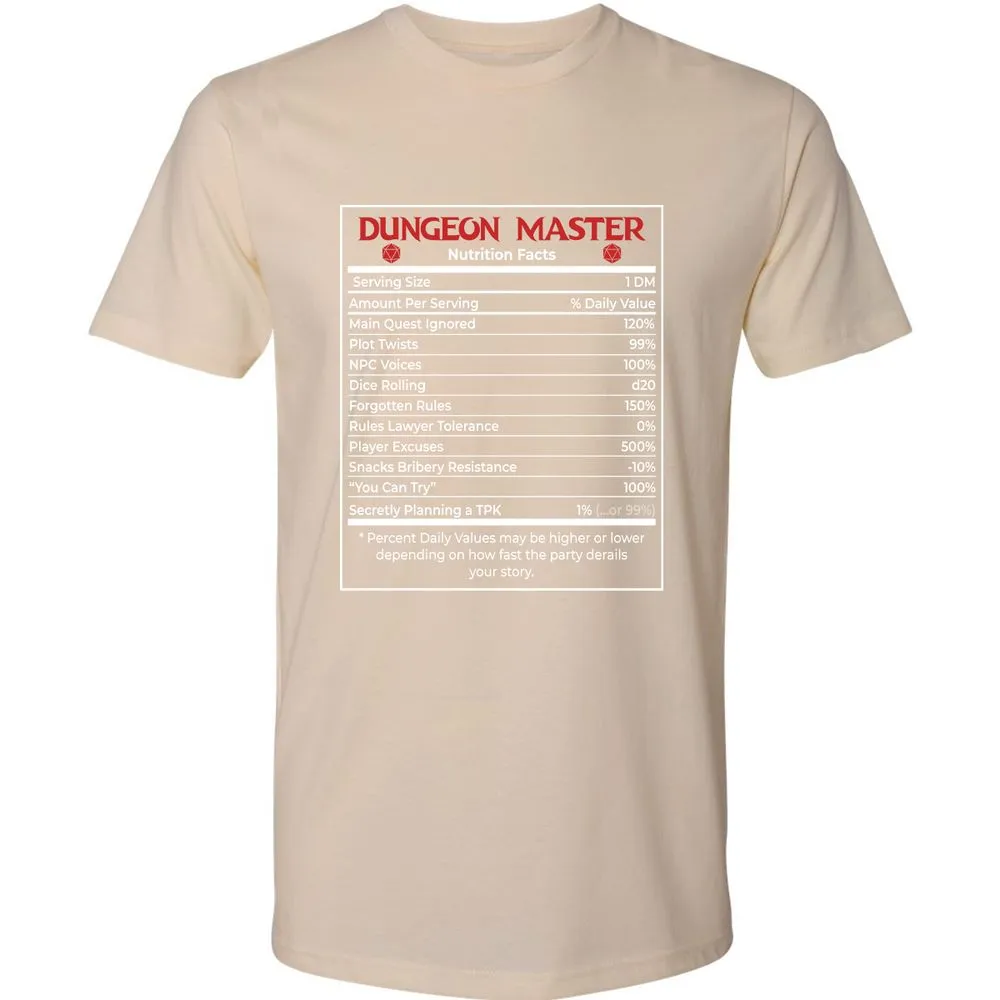 Dungeon Master Nutrition Facts Premium Unisex T-Shirt - Cream - 14