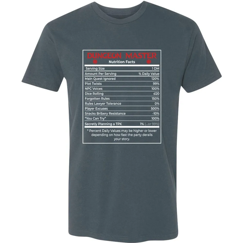 Dungeon Master Nutrition Facts Premium Unisex T-Shirt - Indigo - 15