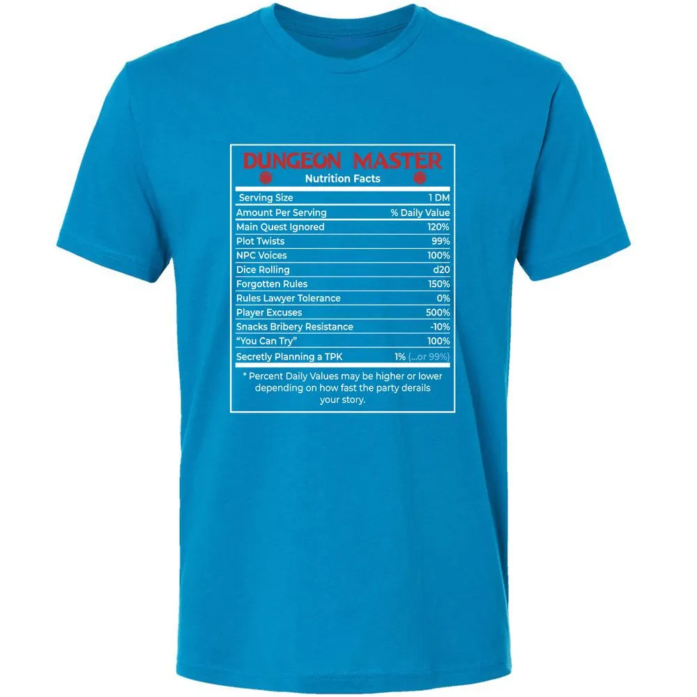 Dungeon Master Nutrition Facts Premium Unisex T-Shirt - Turquoise - 16