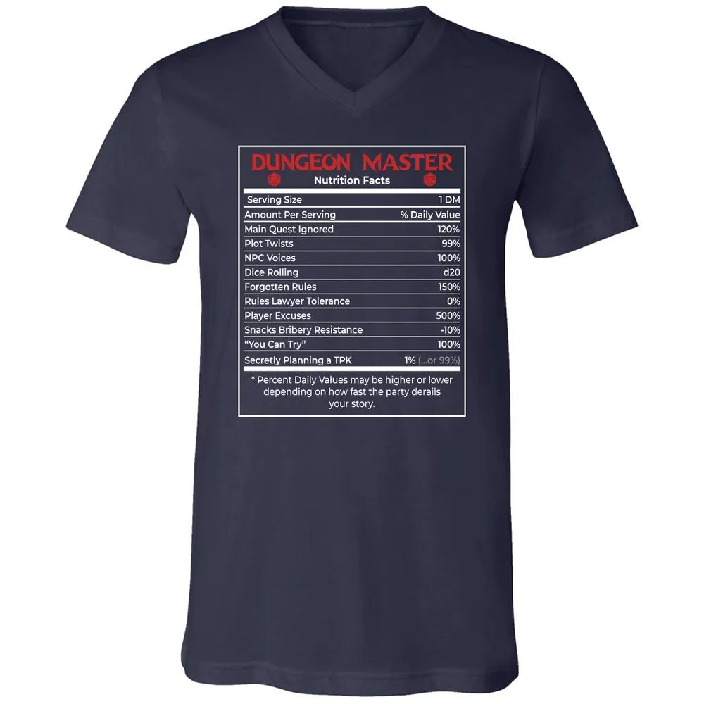 Dungeon Master Nutrition Facts Unisex V-Neck T-Shirt - Navy - 2