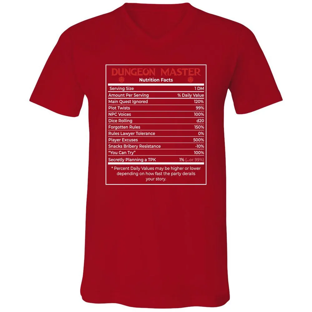 Dungeon Master Nutrition Facts Unisex V-Neck T-Shirt - Red - 3