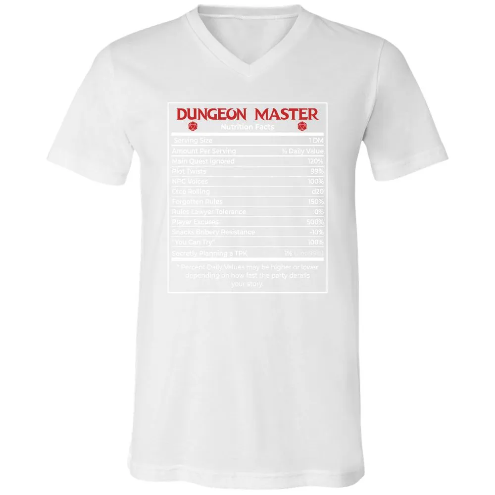 Dungeon Master Nutrition Facts Unisex V-Neck T-Shirt - White - 5