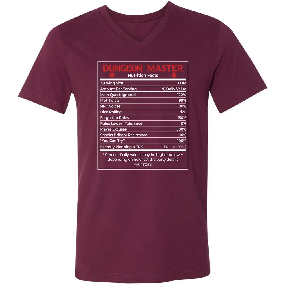 Dungeon Master Nutrition Facts Unisex V-Neck T-Shirt - Maroon - 6