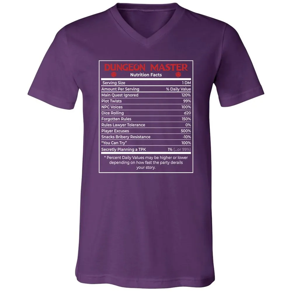 Dungeon Master Nutrition Facts Unisex V-Neck T-Shirt - Team Purple - 9