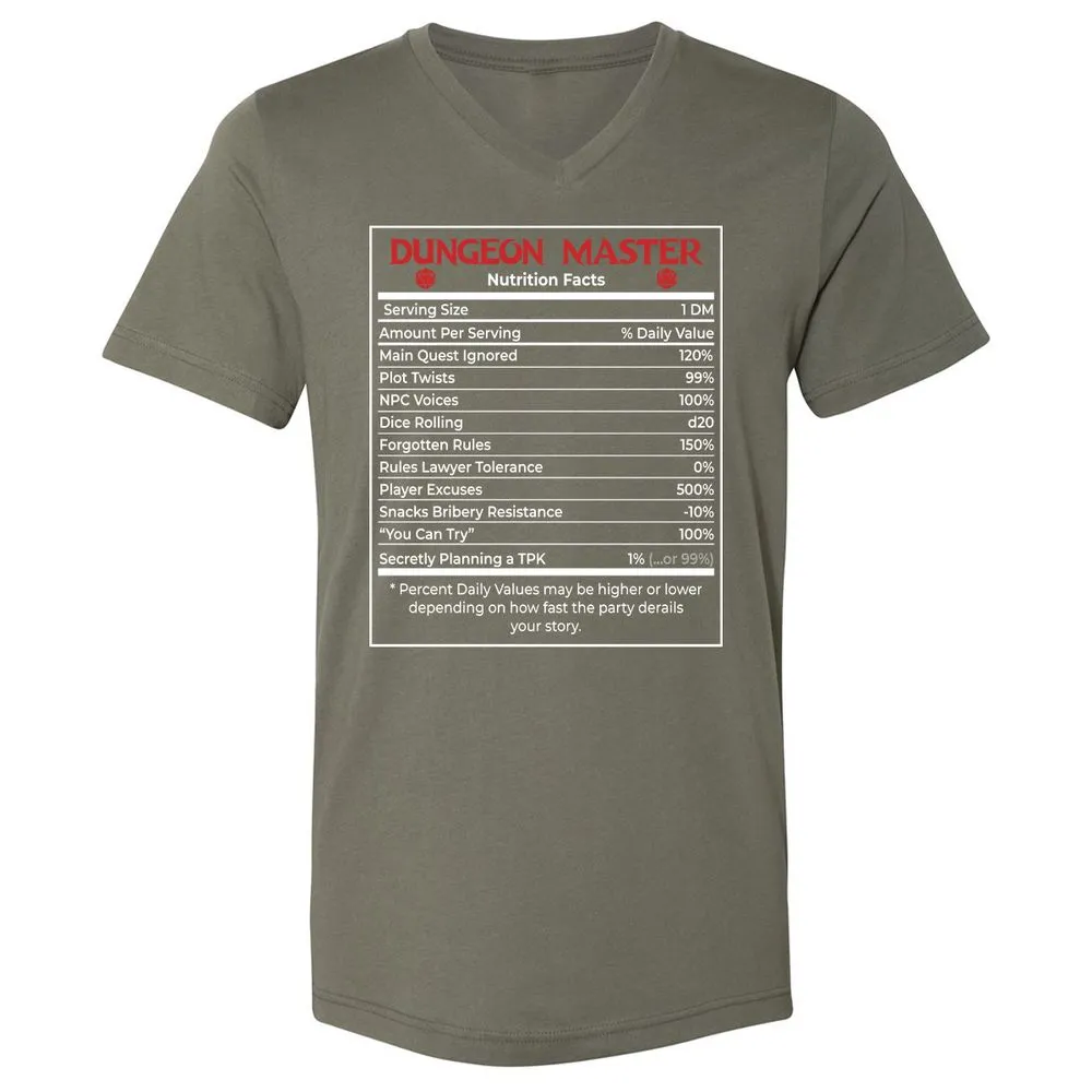 Dungeon Master Nutrition Facts Unisex V-Neck T-Shirt - Military Green - 10