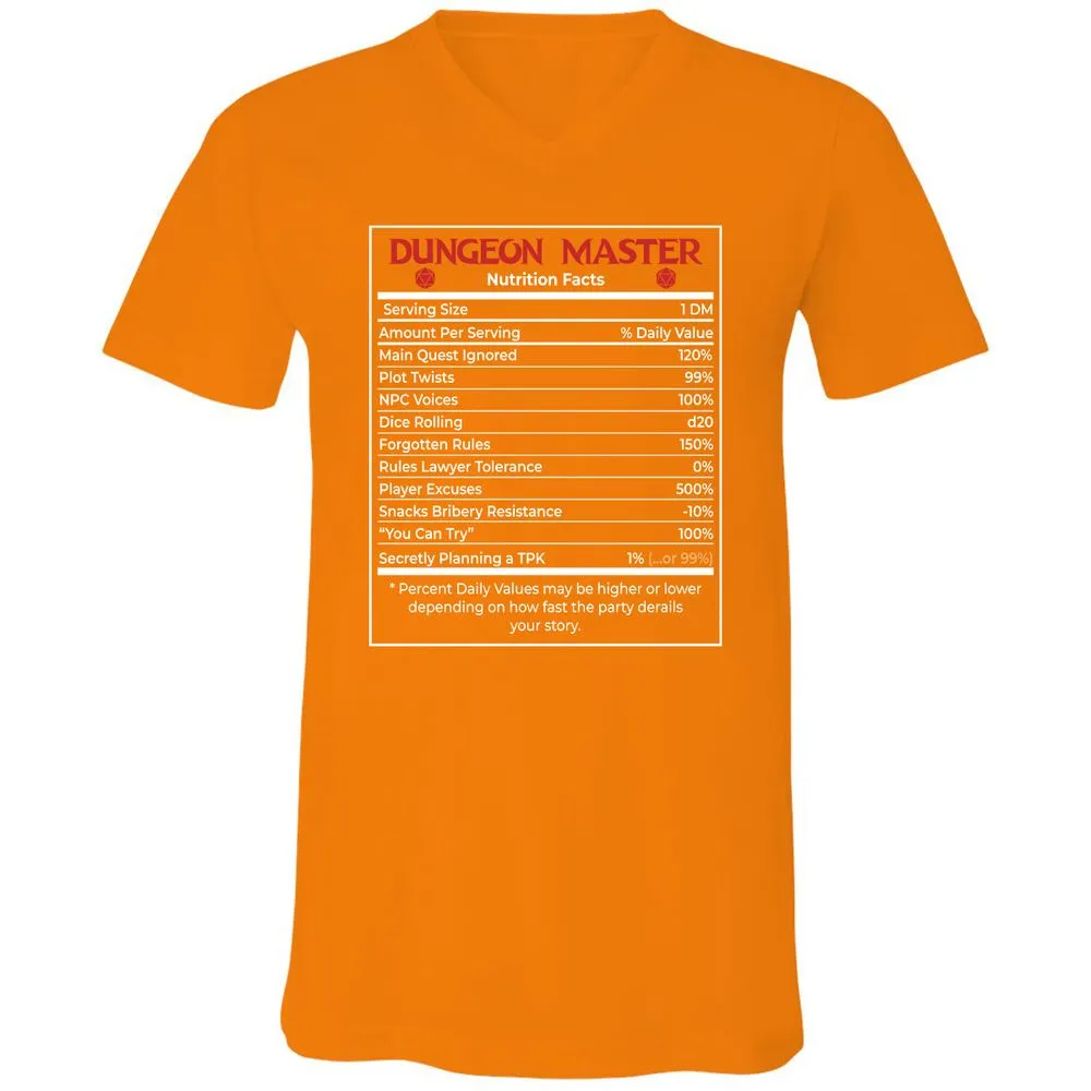 Dungeon Master Nutrition Facts Unisex V-Neck T-Shirt - Orange - 11